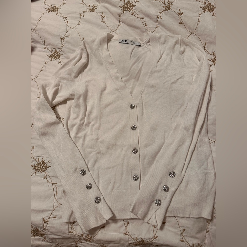 Zara Knit Cardigan with Rhinestone Buttons